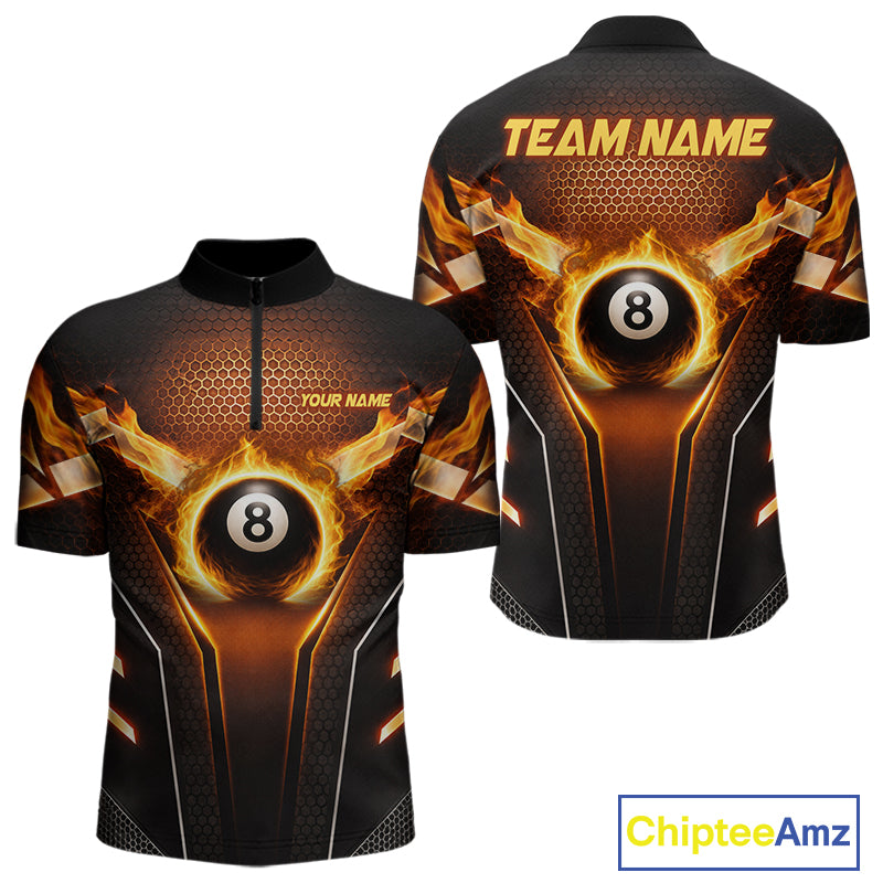 Fire Flame 8 Ball Billiard Pool Shirt For Men Personalized Red Hexagon Billiard Clothing Jersey NYN3067