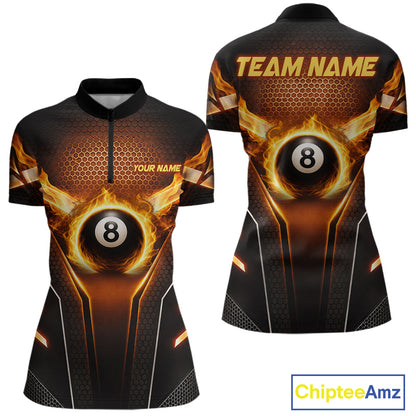 Fire Flame 8 Ball Billiard Pool Shirt For Women Personalized Red Hexagon Billiard Clothing Jersey NYN3067