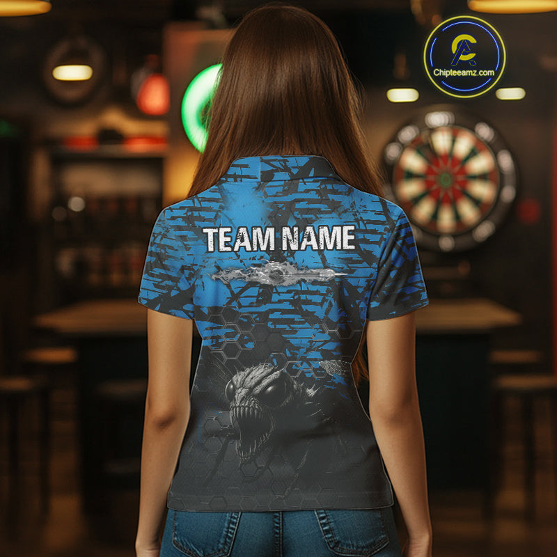 Women's Custom Darts Jersey With Blue Grunge Honeycomb Bee Pattern NYN0282