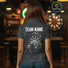 Load image into Gallery viewer, Custom Women&#39;s Darts Shirt With Shadow Bison &amp; Cracked Stone Texture, Darts Jersey NYN0284