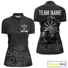 Load image into Gallery viewer, Custom Women&#39;s Darts Shirt With Shadow Bison &amp; Cracked Stone Texture, Darts Jersey NYN0284