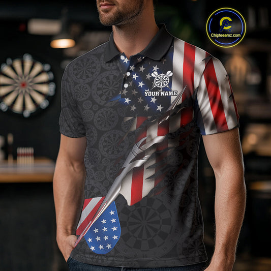 Custom American Flag Dart Arrow Black Dart Men Polo Shirt Patriotic Dart Team Jerseys NYN1625