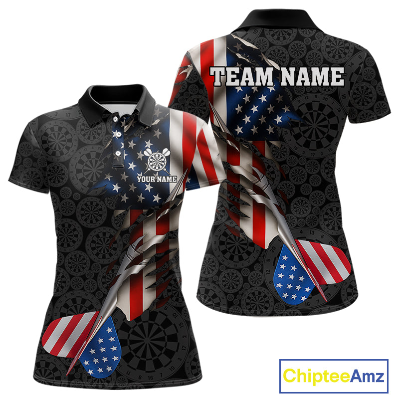 Custom American Flag Dart Arrow Black Dart Women Polo Shirt Patriotic Dart Team Jerseys NYN1625