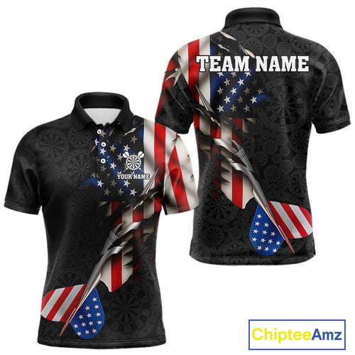 Custom American Flag Dart Arrow Black Dart Men Polo Shirt Patriotic Dart Team Jerseys NYN1625