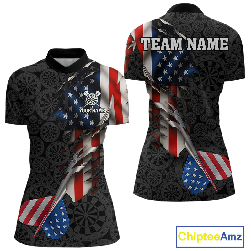 Custom American Flag Dart Arrow Black Dart Women Quarter-Zip Shirt Patriotic Dart Team Jerseys NYN1625