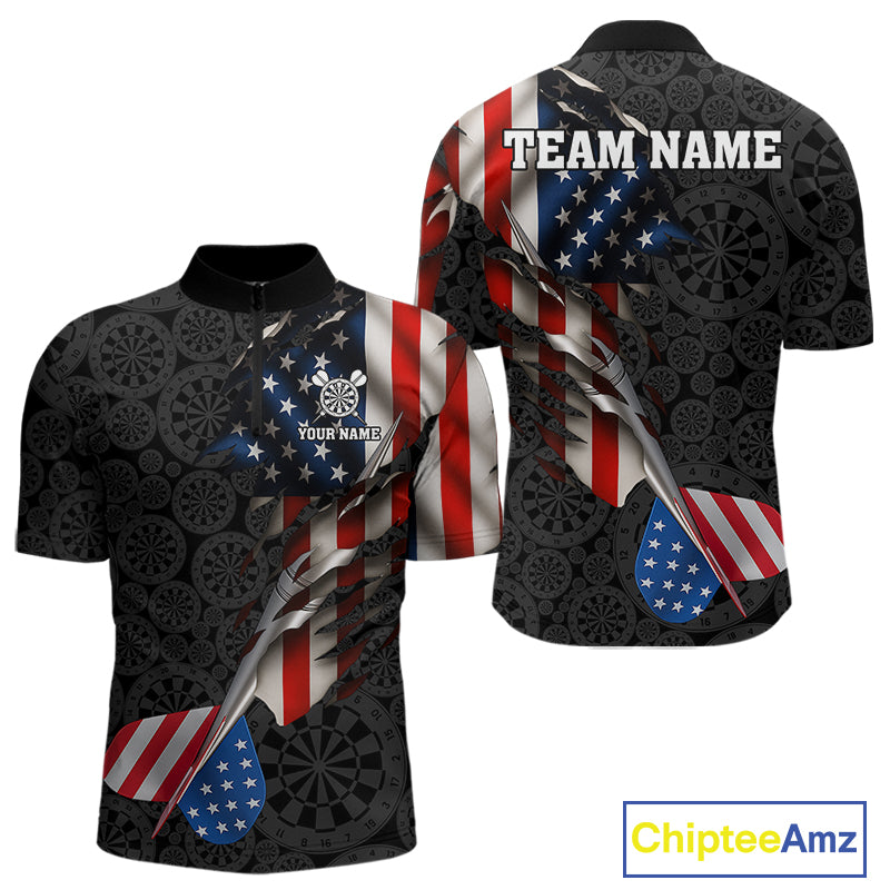 Custom American Flag Dart Arrow Black Dart Men Quarter-Zip Shirt Patriotic Dart Team Jerseys NYN1625