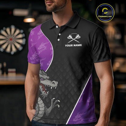 Grey Dragons Purple & Black Dartboard Darts Shirt For Men - Custom Darts Uniform NYN0533