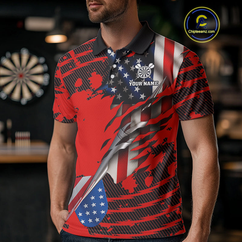 Custom American Flag Dart Arrow Black & Red Dart Men Polo Shirt Patriotic Dart Jerseys NYN1626