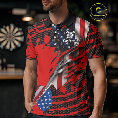 Custom American Flag Dart Arrow Black & Red Dart Men Polo Shirt Patriotic Dart Jerseys NYN1626