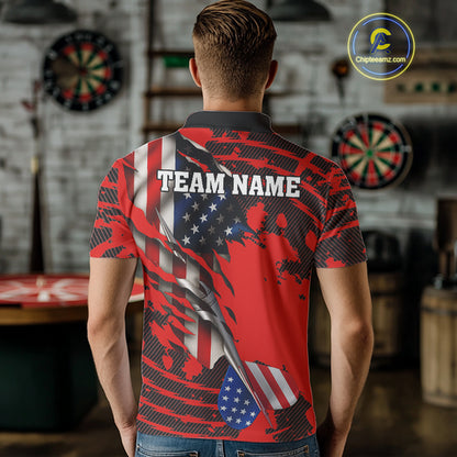 Custom American Flag Dart Arrow Black & Red Dart Men Polo Shirt Patriotic Dart Jerseys NYN1626