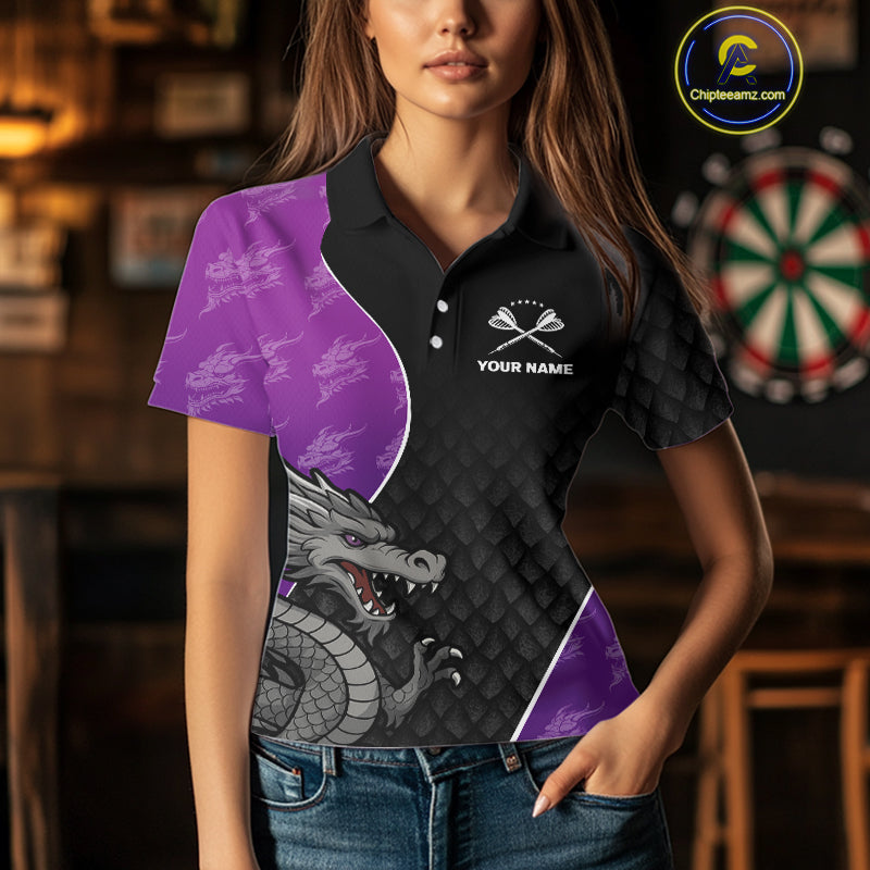 Grey Dragons Purple & Black Dartboard Darts Shirt For Women - Custom Darts Uniform NYN0533