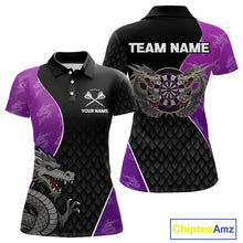 Load image into Gallery viewer, Grey Dragons Purple &amp; Black Dartboard Darts Shirt For Women - Custom Darts Uniform NYN0533