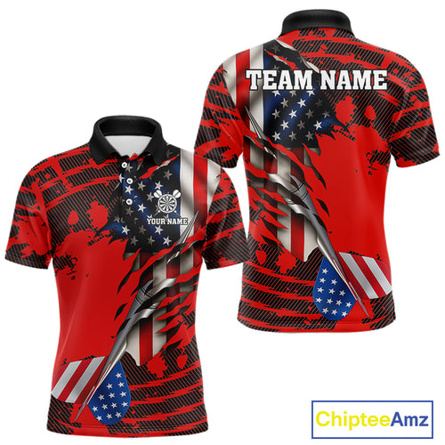 Custom American Flag Dart Arrow Black & Red Dart Men Polo Shirt Patriotic Dart Jerseys NYN1626