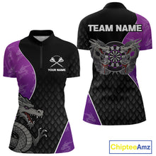 Load image into Gallery viewer, Grey Dragons Purple &amp; Black Dartboard Darts Shirt For Women - Custom Darts Uniform NYN0533