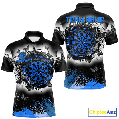 Men's white blue black grunge butterfly dart polo shirt mockup custom dart team jersey