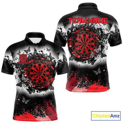 Men's white red black grunge butterfly dart polo shirt mockup custom dart team jersey