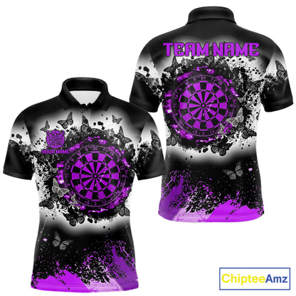 Men's white purple black grunge butterfly dart polo shirt mockup custom dart team jersey