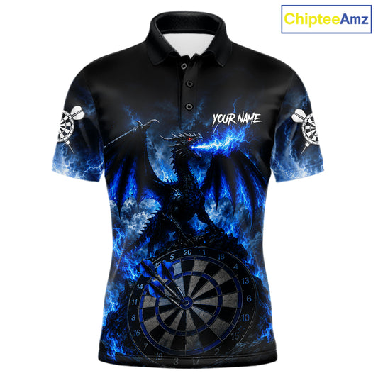 Men's thunder dragon dart polo shirt mockup lightning blue dart team jersey