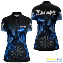 Load image into Gallery viewer, Women's thunder dragon dart quarter zip shirt mockup lightning blue dart uniform