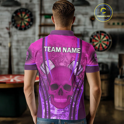 Purple Skull & Flame Darts Men's Darts Polo Shirt Custom Name For Players NYN0750