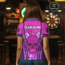 Load image into Gallery viewer, Purple Skull &amp; Flame Darts Women&#39;s Darts Polo Shirt Custom Name For Players NYN0750