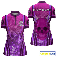 Load image into Gallery viewer, Purple Skull &amp; Flame Darts Women's Darts Quarter-Zip Shirt Custom Name For Players NYN0750