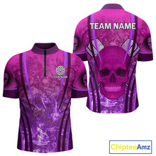Load image into Gallery viewer, Purple Skull &amp; Flame Darts Men's Darts Quarter-Zip Shirt Custom Name For Players NYN0750