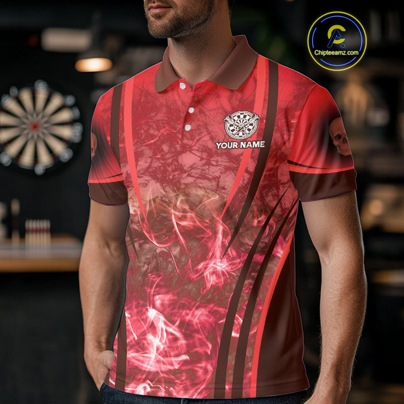 Red Skull & Flame Darts Men's Darts Polo Shirt Custom Name For Players NYN0751