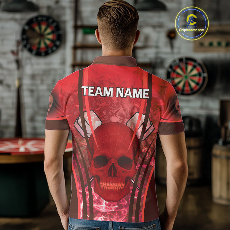 Red Skull & Flame Darts Men's Darts Polo Shirt Custom Name For Players NYN0751