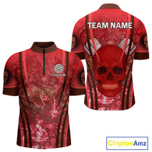 Load image into Gallery viewer, Red Skull &amp; Flame Darts Men's Darts Quarter-Zip Shirt Custom Name For Players NYN0751