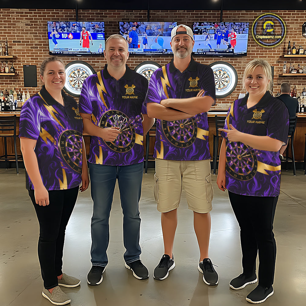 Purple Flame And Gold Dartboard Darts Polo Quarter-Zip Shirts For Women Custom Darts Team Jersey NYN4081