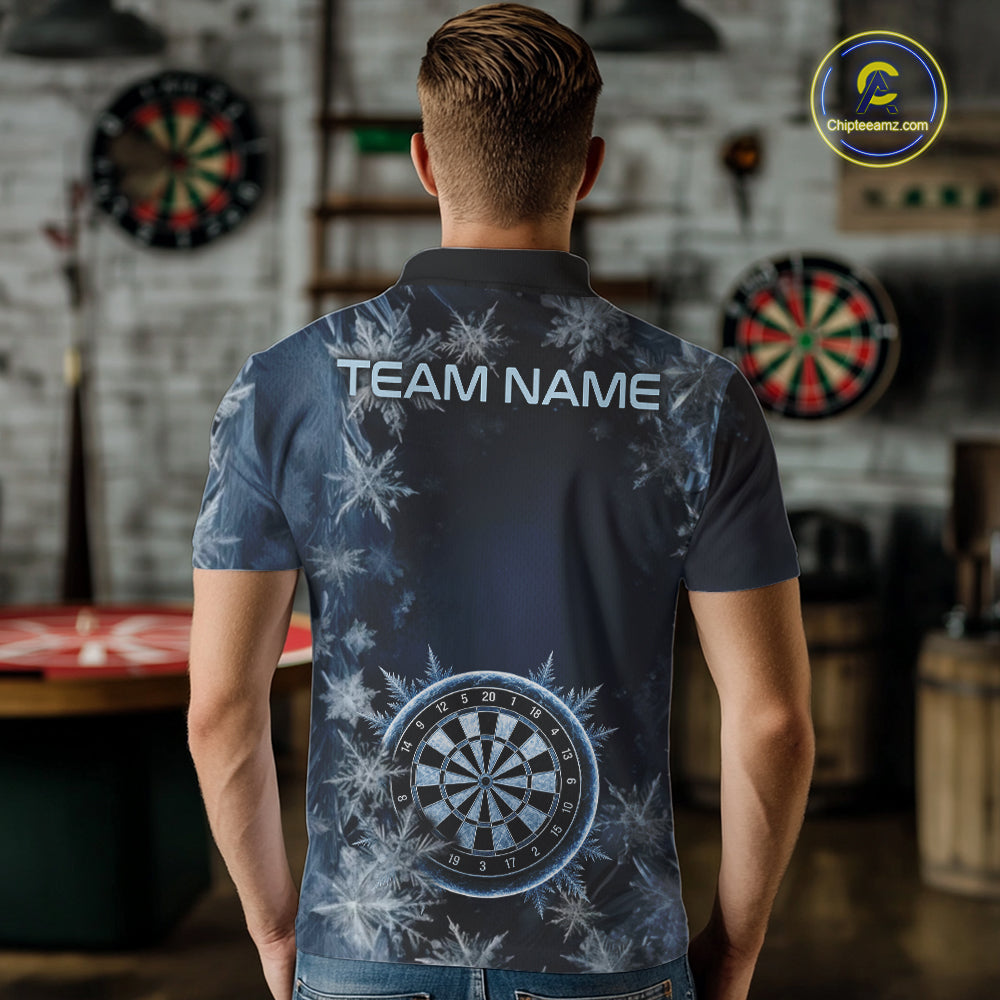 Blue Snowflake Darts Polo & Quarter Zip Shirt For Men Custom Blue Icy Dart Team Dart Jersey NYN4090