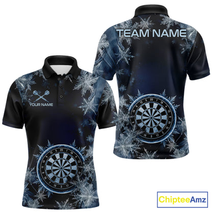 Blue Snowflake Darts Polo & Quarter Zip Shirt For Men Custom Blue Icy Dart Team Dart Jersey NYN4090