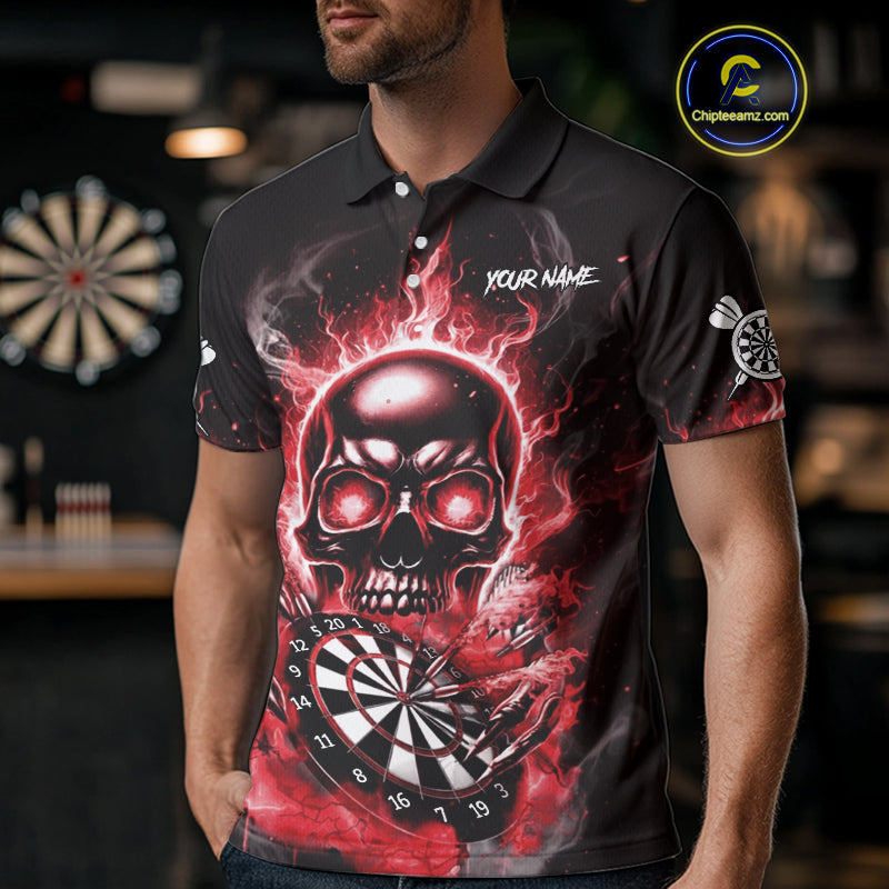 Custom Fire Flame Dartboard Lightning Red Skull Dart Men Polo Jerseys Dart Team Shirt NYN1673