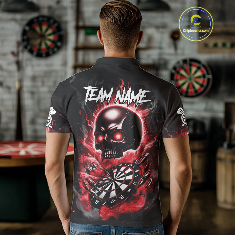 Custom Fire Flame Dartboard Lightning Red Skull Dart Men Polo Jerseys Dart Team Shirt NYN1673