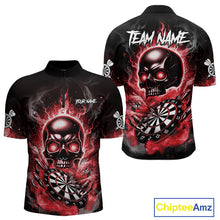 Load image into Gallery viewer, Custom Fire Flame Dartboard Lightning Red Skull Dart Men Quarter-Zip Jerseys Dart Team Shirt NYN1673