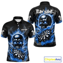 Load image into Gallery viewer, Custom Fire Flame Dartboard Lightning Blue Skull Dart Men Polo Jerseys Dart Team Shirt NYN1674