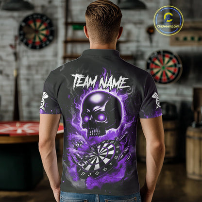 Custom Fire Flame Dartboard Lightning Purple Skull Dart Men Polo Jerseys Dart Team Shirt NYN1675