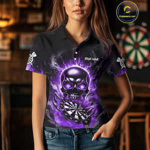 Custom Fire Flame Dartboard Lightning Purple Skull Dart Women Polo Jerseys Dart Team Shirt NYN1675