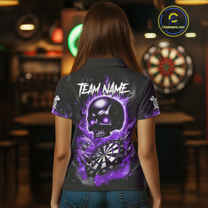 Custom Fire Flame Dartboard Lightning Purple Skull Dart Women Polo Jerseys Dart Team Shirt NYN1675