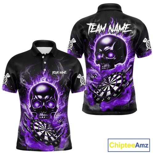 Custom Fire Flame Dartboard Lightning Purple Skull Dart Men Polo Jerseys Dart Team Shirt NYN1675