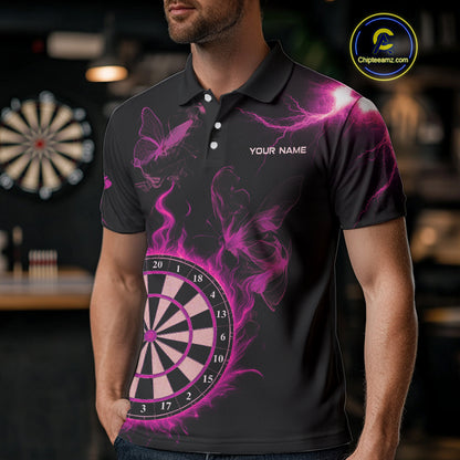 Custom Pink Smokes Butterfly Flame Dartboard Dart Men Polo Jerseys Dart Team Shirt NYN1676