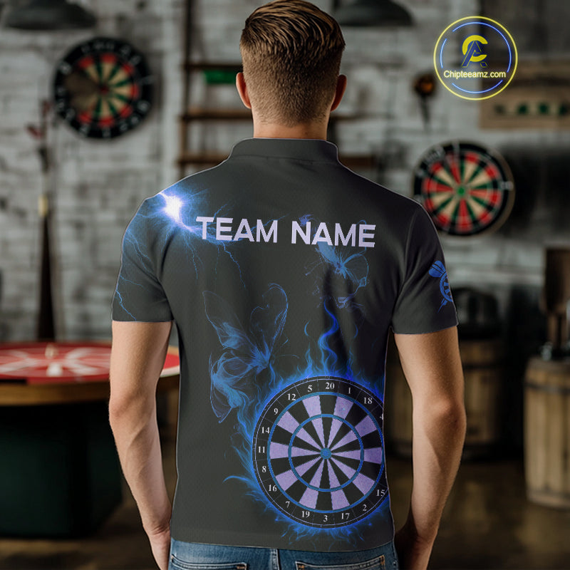 Custom Blue Smokes Butterfly Flame Dartboard Dart Men Polo Jerseys Dart Team Shirt NYN1677
