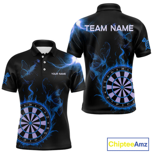 Custom Blue Smokes Butterfly Flame Dartboard Dart Men Polo Jerseys Dart Team Shirt NYN1677