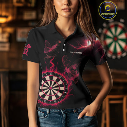 Custom Red Smokes Butterfly Flame Dartboard Dart Women Polo Jerseys Dart Team Shirt NYN1678
