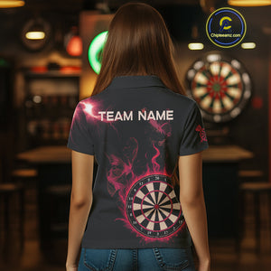 Custom Red Smokes Butterfly Flame Dartboard Dart Women Polo Jerseys Dart Team Shirt NYN1678
