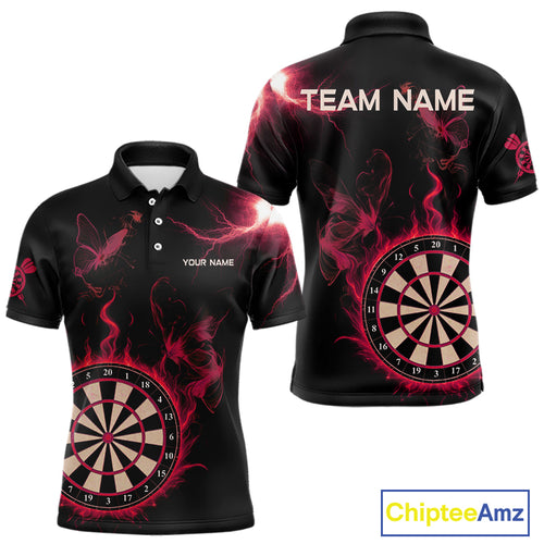 Custom Red Smokes Butterfly Flame Dartboard Dart Men Polo Jerseys Dart Team Shirt NYN1678