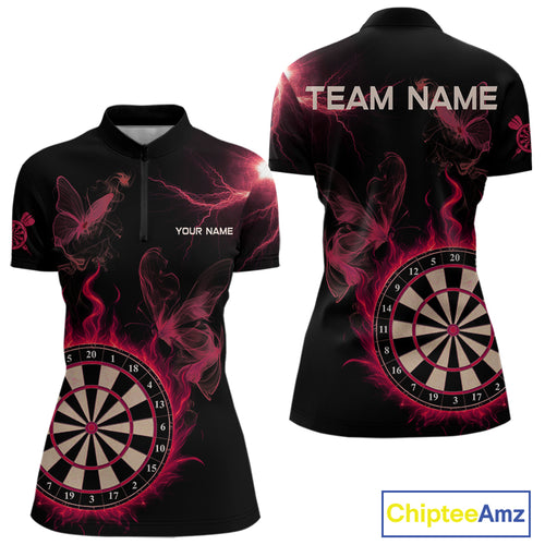 Custom Red Smokes Butterfly Flame Dartboard Dart Women Quarter-Zip Jerseys Dart Team Shirt NYN1678
