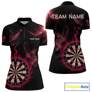 Custom Red Smokes Butterfly Flame Dartboard Dart Women Quarter-Zip Jerseys Dart Team Shirt NYN1678