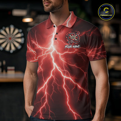 Red Thunder Dart Polo 1/4-Zip Shirt For Men Custom Cobra Snake Darts Jersey Darts Team Uniform NYN4840